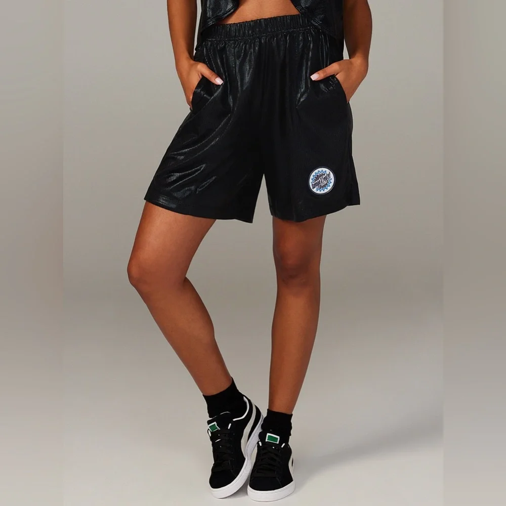 NEW Savage X Fenty Chain Reaction Metallic Black Basketball Shorts Streetwear L - Picture 2 of 14